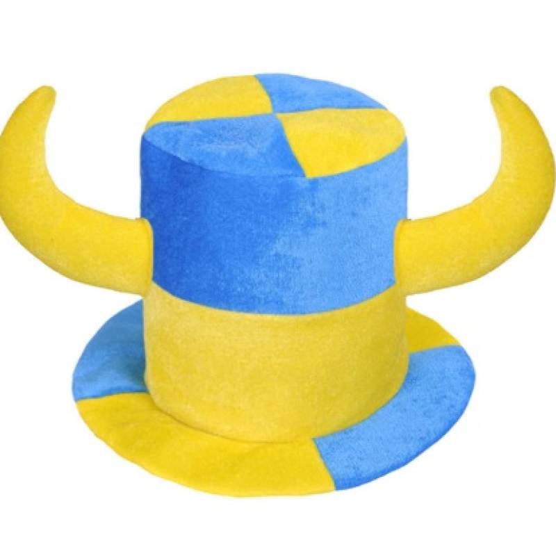 Шапка-фан циліндр Ukraine з двома рогами синьо/жовтий LF-480 FAN-785111, рис. 0