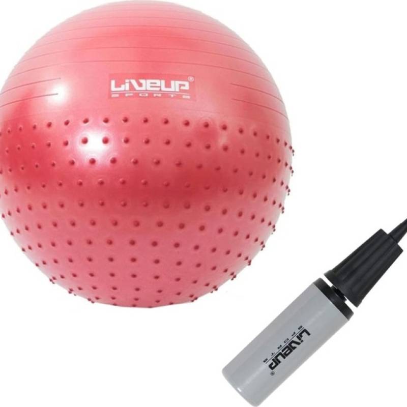 Фітбол масажний з насосом HALF MASSAGE BALL червоний Уні 65см/1000гр DT-LS3569, рис. 0