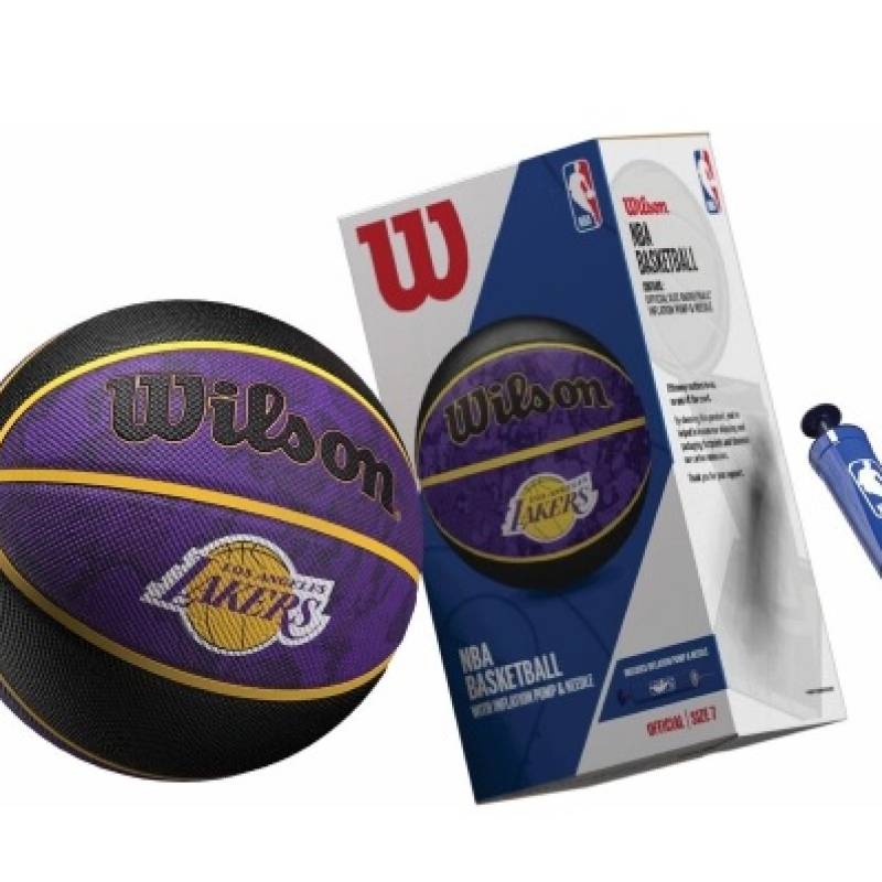М'яч баскетбольний в подарунковій коробці + насос Wilson NBA TEAM TIEDYE BSKT LA LAKERS SI size 7 DT1-WZ4007803XP, рис. 1