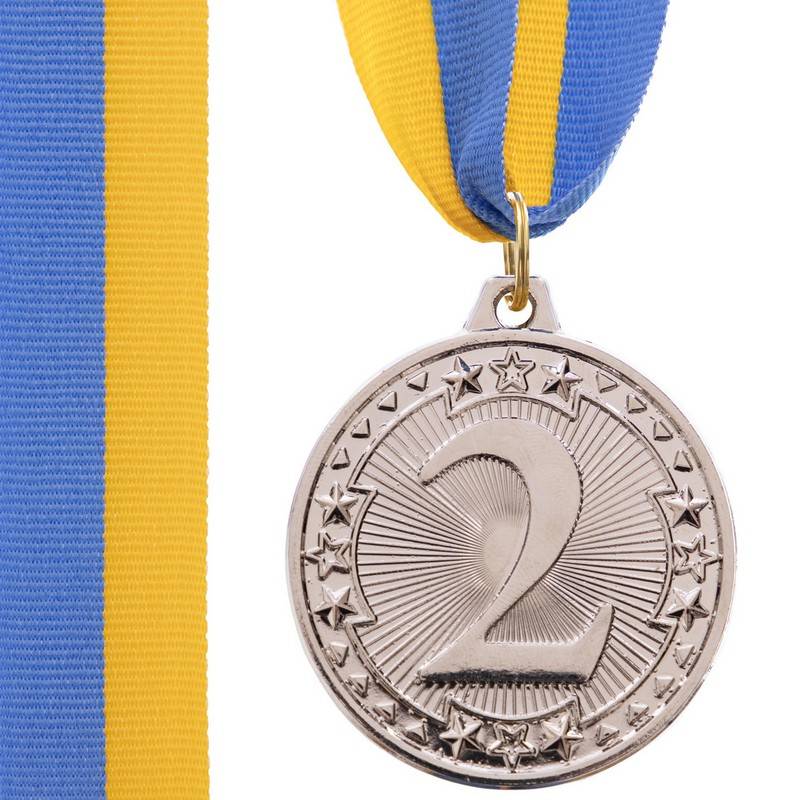 Медаль спортивна зі стрічкою WOULD d-4,5 см C-6403-2 (місце 2-срібло), рис. 0
