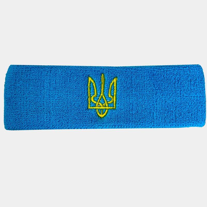 Пов'язка махрова спортивна на голову Тризуб UA-5760-BLU блакитна, рис. 1