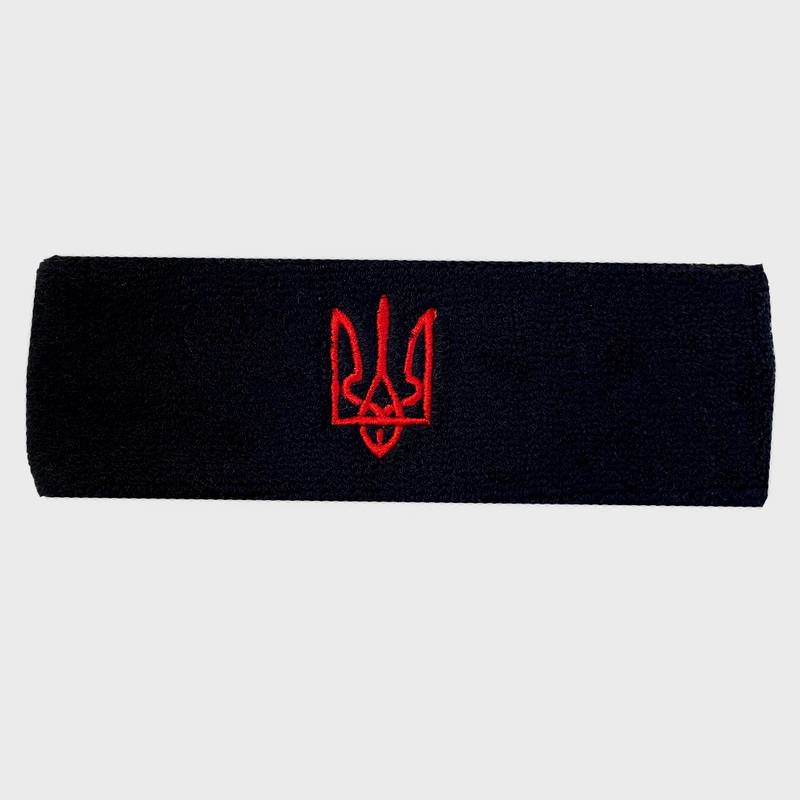Пов'язка махрова спортивна на голову Тризуб Україна UA-5760-ВК чорна, рис. 1