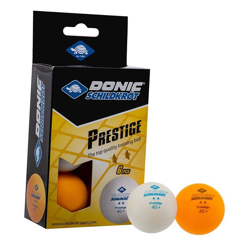 Мячи для настольного тенниса Donic Prestige 2 звезды 40+ 6 шт. White+orange 608523, рис. 0