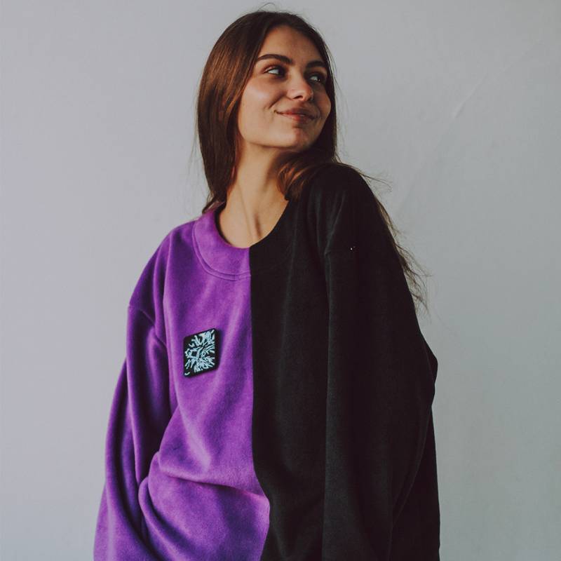 Жіноча флісова тепла піжама фіолетово-чорна oversize + ПАТЧ на вибір Selerity pn01vb, рис. 0