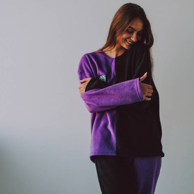 Жіноча флісова тепла піжама фіолетово-чорна oversize + ПАТЧ на вибір Selerity pn01vb, рис. 2