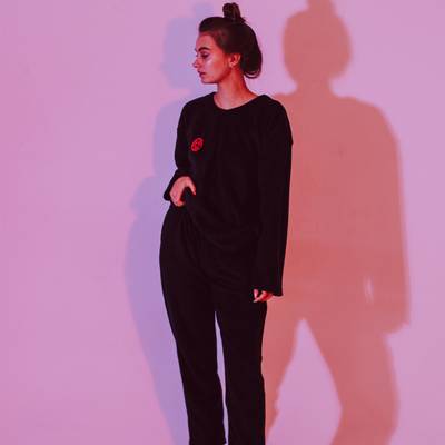 Жіноча флісова тепла піжама чорна oversize + ПАТЧ на вибір Selerity pn01bb